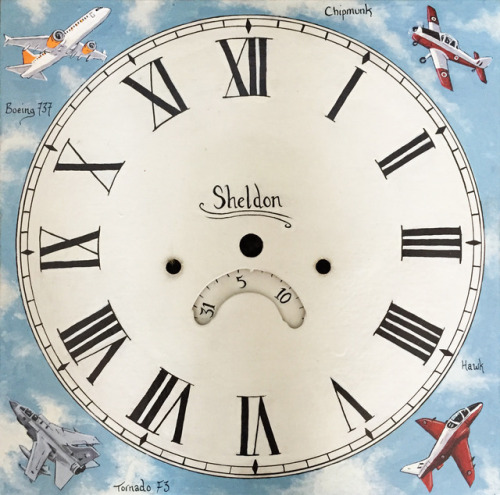 A custom painted clock dial. Its for my father who has piloted these aircraft in his career. Hes intending on putting a mechanism on it and making a custom case.